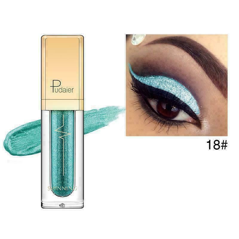 Teal eyeshadow with Pudaier product and close-up of eye makeup application
