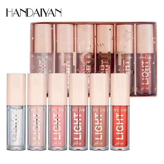 Set of HANDAIYAN lip glosses with packaging on a white background