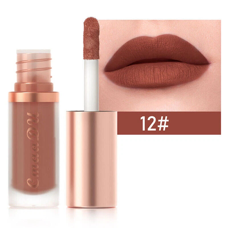 Lipstick with applicator and color swatch on lips, showing shade 12#. Brand 'Ciaté' visible.