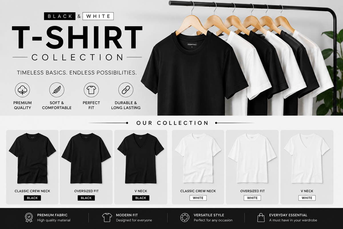 Three black mens pique polo shirts folded and displayed together