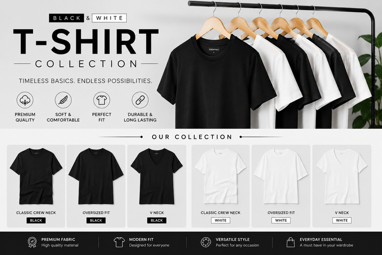 Three black mens pique polo shirts folded and displayed together