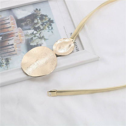 Women Leaf Buckle Elastic Skinny Belt | Gold & Silver Stretch Belt