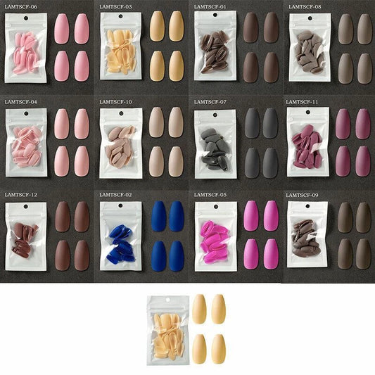 24 Pcs Coffin French Press On Nails - Medium Acrylic False Nails Full Cover Kit