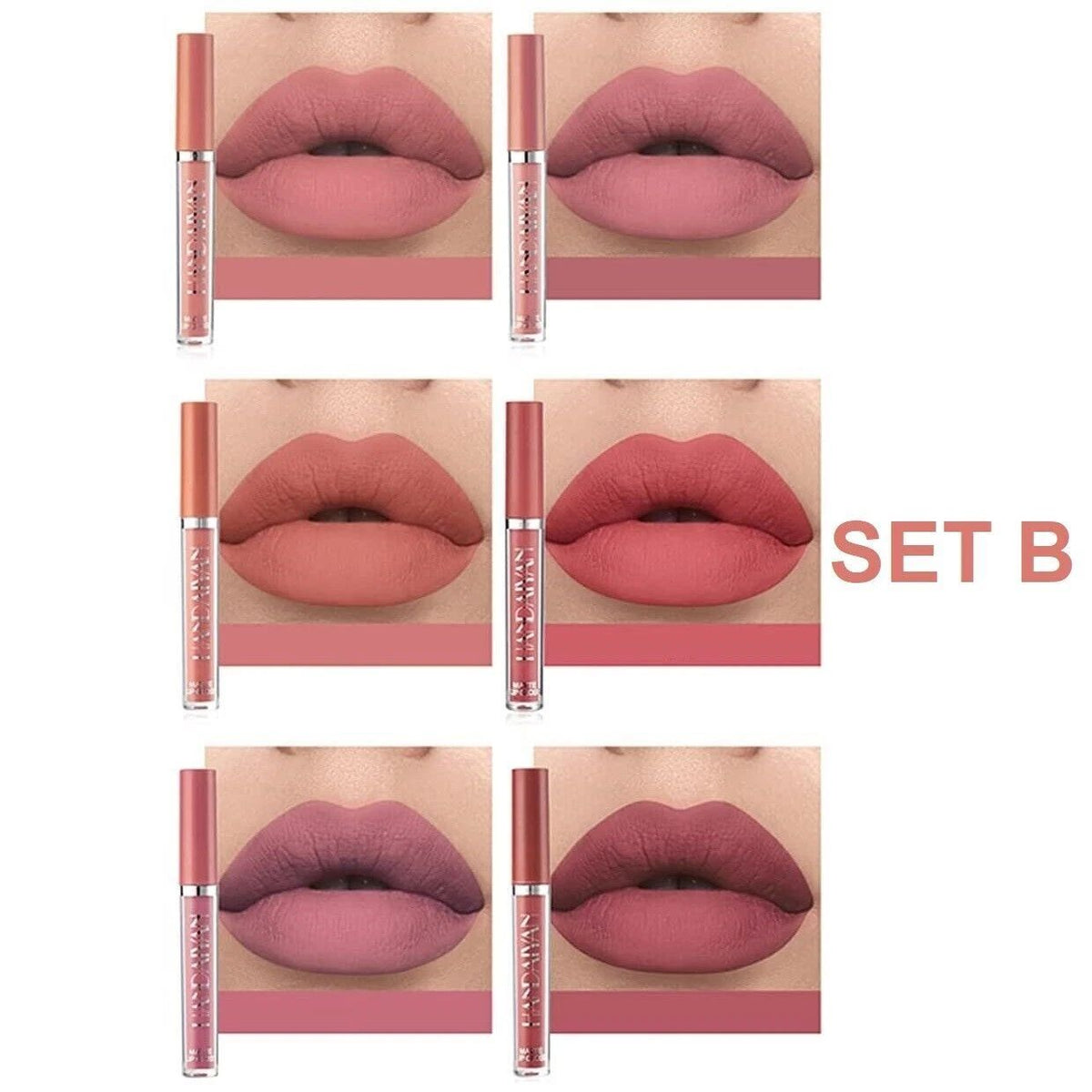 Handaiyan 12 Piece Matte Liquid Lipstick Collection Featuring Two Complete Lipstick Sets with Nude Pink Red Mauve and Wine Shades