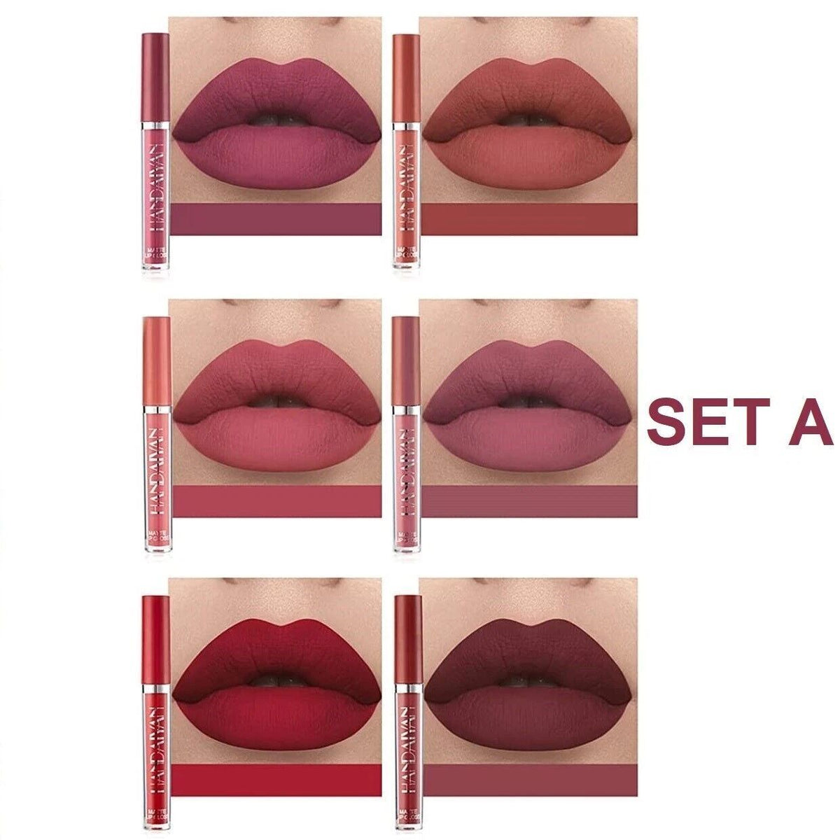 Handaiyan 12 Piece Matte Liquid Lipstick Collection Featuring Two Complete Lipstick Sets with Nude Pink Red Mauve and Wine Shades