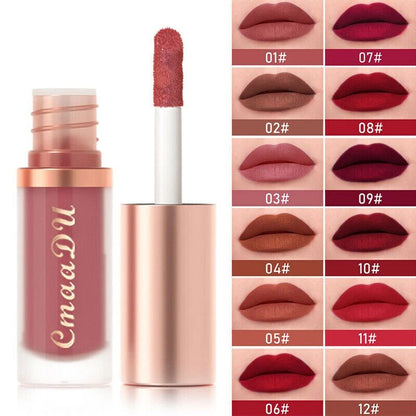 Lipstick with applicator and color swatches on a white background