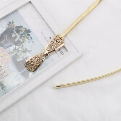 Women Leaf Buckle Elastic Skinny Belt | Gold & Silver Stretch Belt