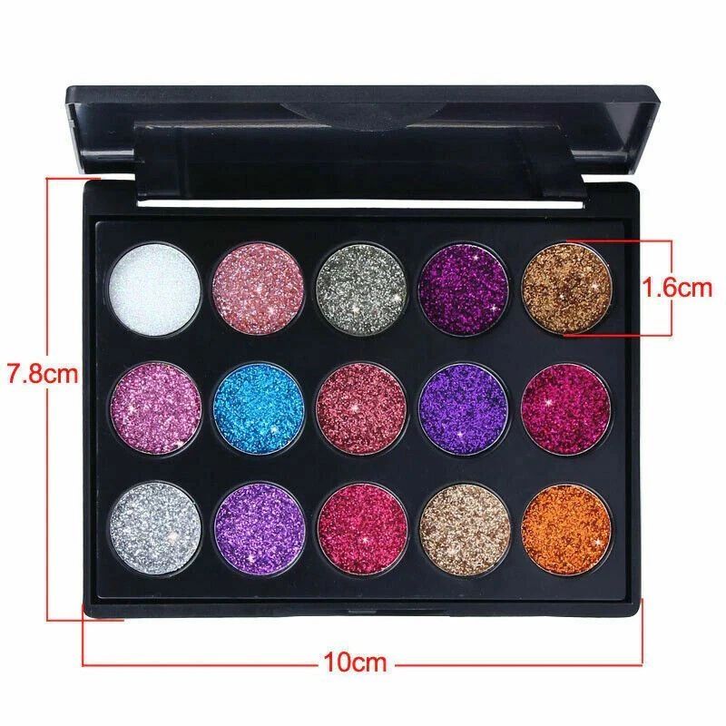 15 Color Glitter Eyeshadow Palette – Fine Glitter & Chunky Sparkle Kits | High Pigment Metallic Eye Makeup