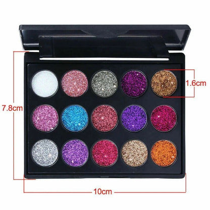 15 Color Glitter Eyeshadow Palette – Fine Glitter & Chunky Sparkle Kits | High Pigment Metallic Eye Makeup