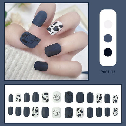 24 Pcs Square Full Cover Fake Nails with nail glue | French Manicure Press-On Set