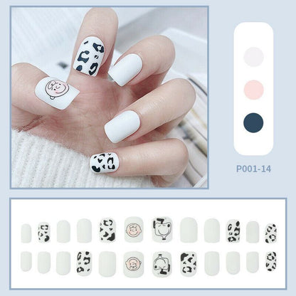 24 Pcs Square Full Cover Fake Nails with nail glue | French Manicure Press-On Set