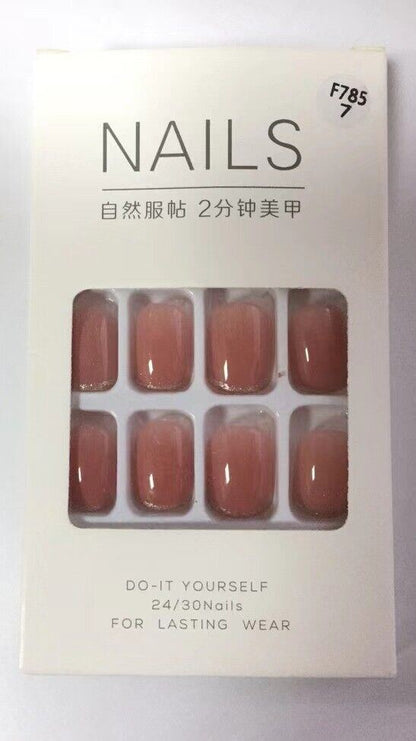 24 Pcs Square Full Cover Fake Nails with nail glue | French Manicure Press-On Set