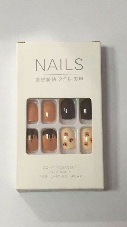 24 Pcs Square Full Cover Fake Nails with nail glue | French Manicure Press-On Set