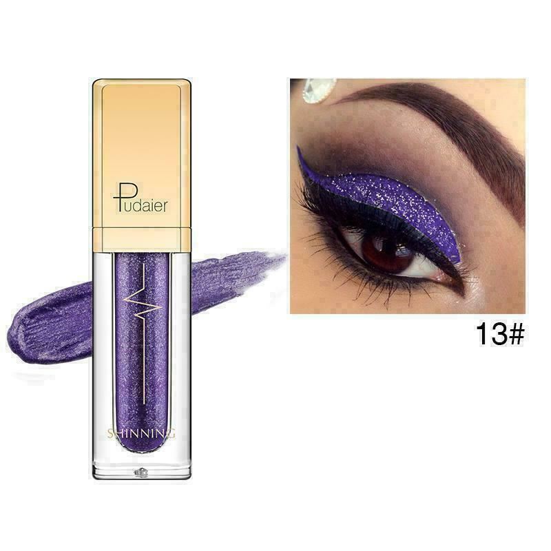 Purple eye shadow with Pudaier branding and a close-up of an eye wearing the color.