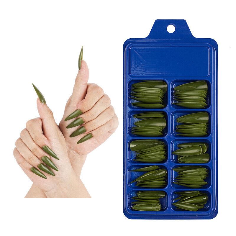 Blue tray with green nail extensions and a hand with green nails giving a thumbs-up.