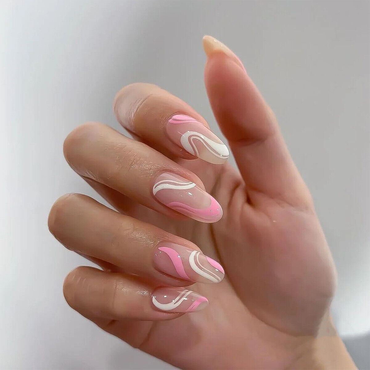 Coffin Almond Press-On Nails | 24Pc Full Cover Glossy Set