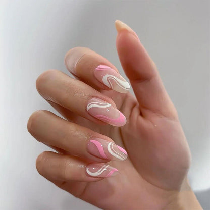 Coffin Almond Press-On Nails | 24Pc Full Cover Glossy Set