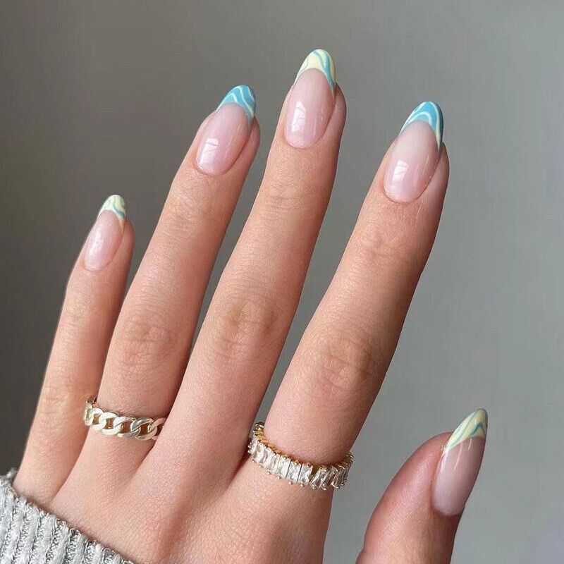 Coffin Almond Press-On Nails | 24Pc Full Cover Glossy Set