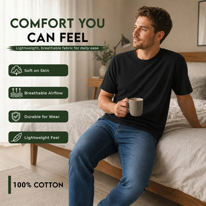 Men's 5-Pack Plain Black T-Shirts | 100% Cotton Crew Neck Tees