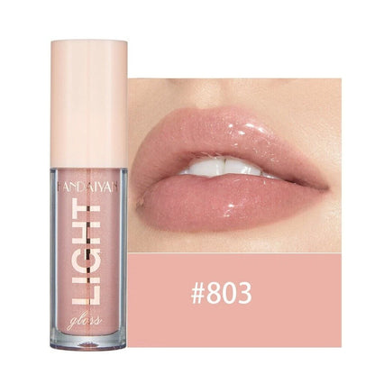 Lip gloss with a close-up of lips wearing the same shade, brand 'LANEIGE' visible.