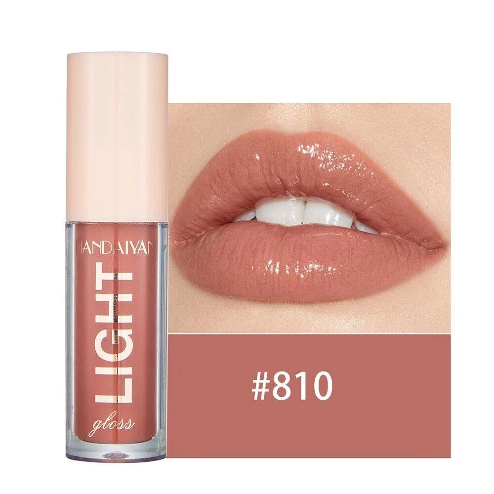 Lip gloss with a close-up of lips wearing the color, brand 'HANDAIYA' visible.