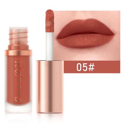 A liquid lipstick shown open with the applicator wand beside it, alongside a close-up lip swatch and a color label reading 05# on a white background.