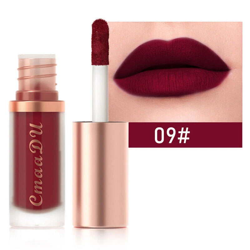 Lipstick with applicator and color swatch on lips, featuring brand 'Emaa DU'.