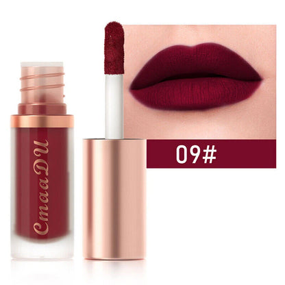 Lipstick with applicator and color swatch on lips, featuring brand 'Emaa DU'.