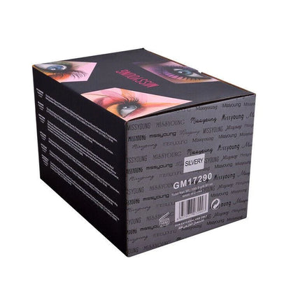 A black rectangular product box with printed beauty imagery and text, including the brand name MISSYUNG and the shade name SILVERY STRONG.