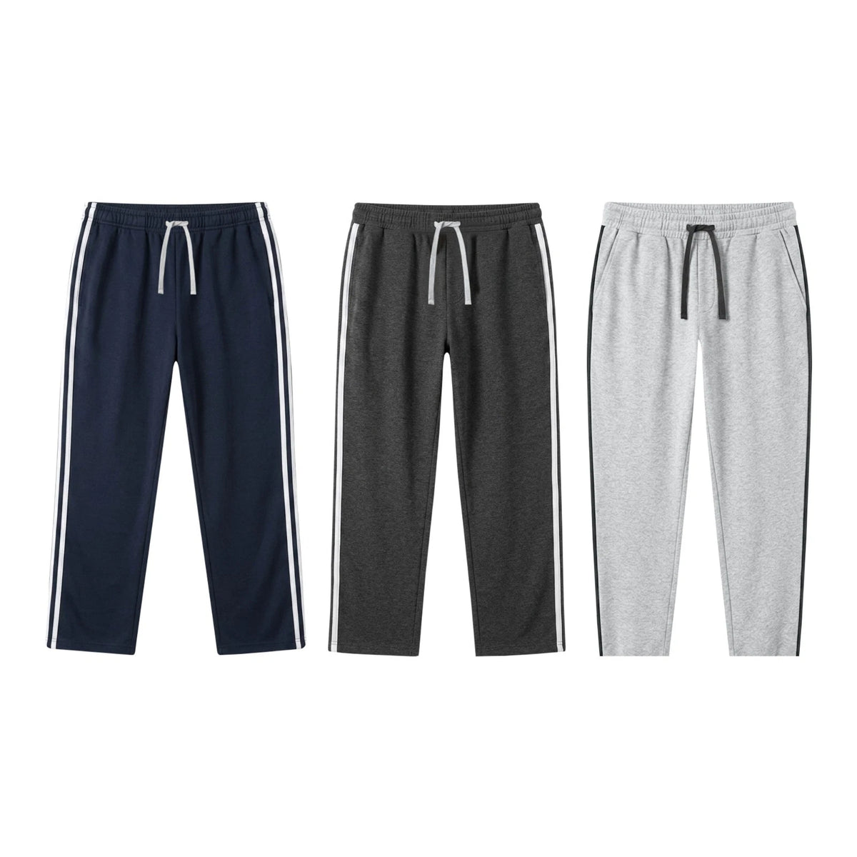 Men's 3 Pack Side Stripe Joggers – Cotton Blend Sweatpants with Drawstring Waist