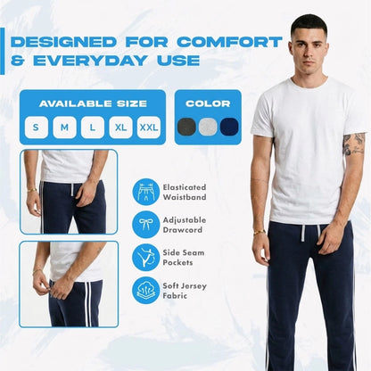 Men's 3 Pack Side Stripe Joggers – Cotton Blend Sweatpants with Drawstring Waist