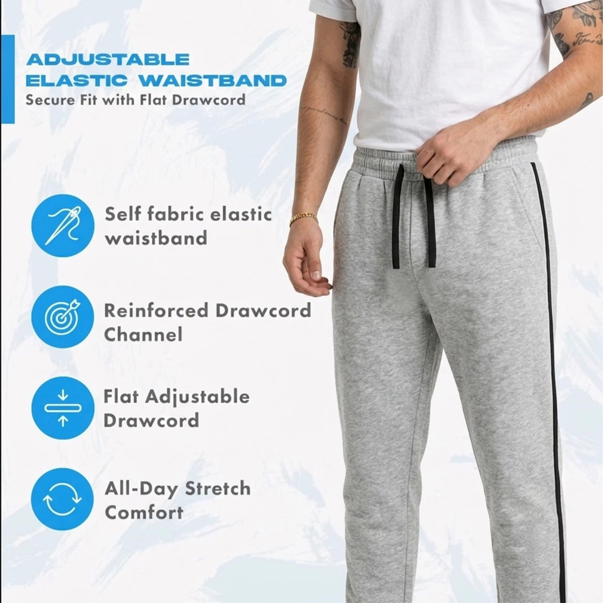 Men's 3 Pack Side Stripe Joggers – Cotton Blend Sweatpants with Drawstring Waist