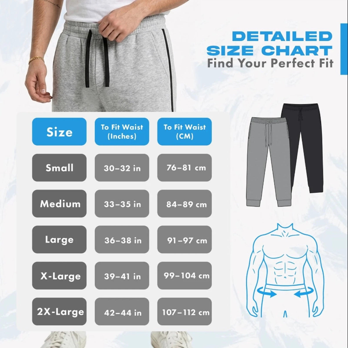 Men's 3 Pack Side Stripe Joggers – Cotton Blend Sweatpants with Drawstring Waist
