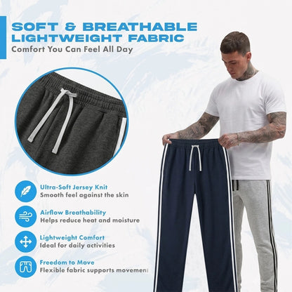 Men's 3 Pack Side Stripe Joggers – Cotton Blend Sweatpants with Drawstring Waist