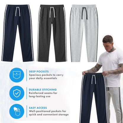 Men's 3 Pack Side Stripe Joggers – Cotton Blend Sweatpants with Drawstring Waist